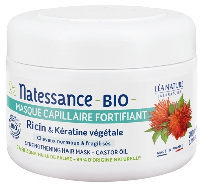 Natessance Maschera per Capelli Fortificante Ricina Organica e Cheratina Vegetale 200 ml