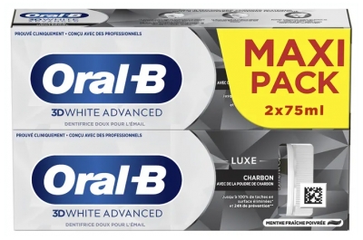 Oral-B 3D White Advanced Dentifricio Luxe Charbon Confezione da 2 x 75 ml