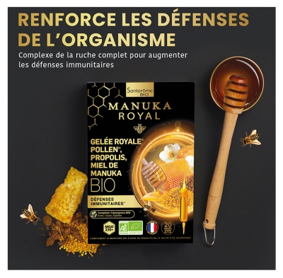 Santarome Bio Gelée Royale Pollen Propolis Miel de Manuka Bio 20 Ampoules