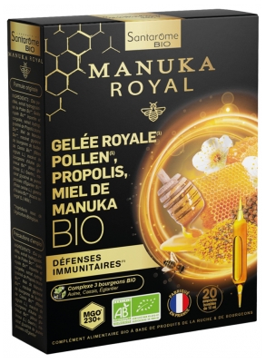 Santarome Bio Gelée Royale Pollen Propolis Miel de Manuka Bio 20 Ampoules