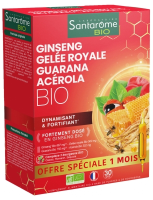 Santarome Organic Ginseng Royal Jelly Guarana Acerola 30 Vials