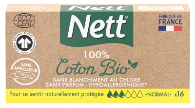 Nett 100% Algodón Bio 16 Tampones Normal