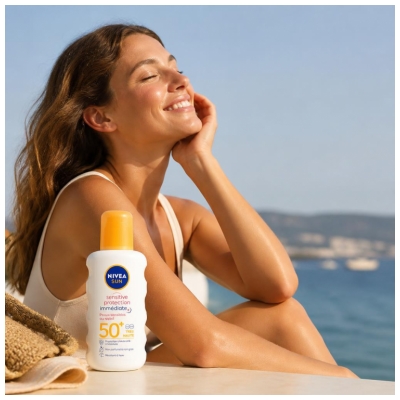 Nivea Sun Občutljiva koža Takojšna zaščita Sprej za sončenje ZF50+ 200 ml
