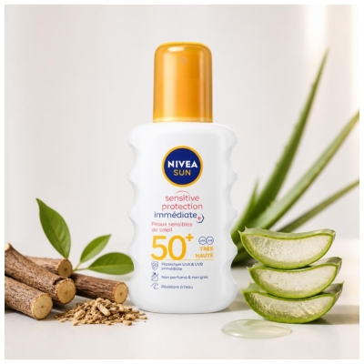 Nivea Sun Občutljiva koža Takojšna zaščita Sprej za sončenje ZF50+ 200 ml