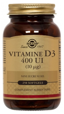 Solgar D3-vitamiini 400 IU (10mcg) 250 Kapselia