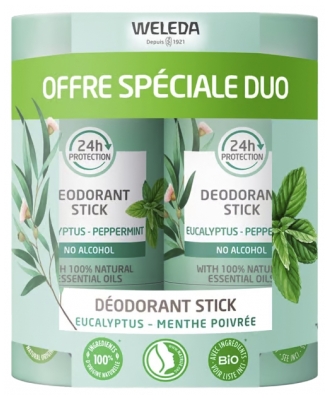 Weleda Déodorant Stick Eucalyptus Menthe Poivrée Lot de 2 x 50 g