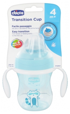 Chicco Transition Cup 200 ml 4 Miesiące i Więcej - Model: Blue Raccoon