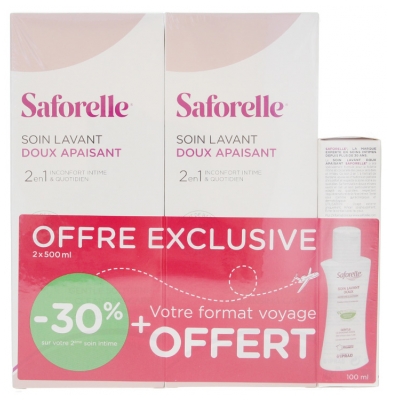Saforelle Cuidado Limpiador Suave Lote 2 x 500 ml + Cuidado Limpiador Suave 100 ml Gratis