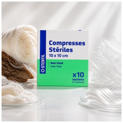 Stentil Non-Woven Sterile Compresses 10 Bags of 2 Compresses 10 x 10 cm