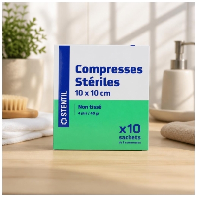 Stentil Sterile Ungewebte Kompressen 10 Beutel 2 Kompressen 10 x 10 cm