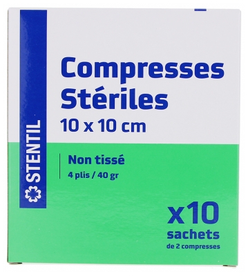Stentil Sterile Ungewebte Kompressen 10 Beutel 2 Kompressen 10 x 10 cm