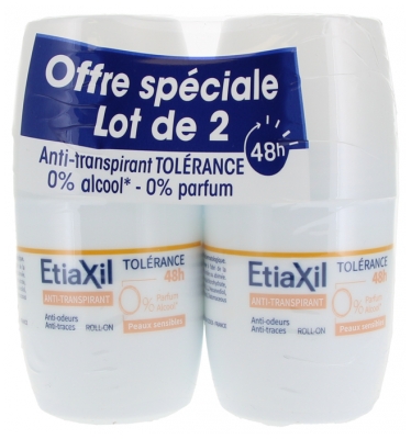 Etiaxil Anti-Transpirant Tolérance 48H Peaux Sensibles Roll-On Lot de 2 x 50 ml