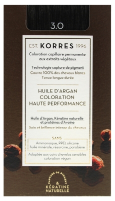 Korres Argan Oil Trwała Farba do Włosów - Kolor: 3.0 Ciemny kasztan