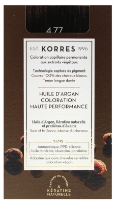 Korres Argan Oil Trwała Farba do Włosów - Kolor: 4.77 Naturalny kasztanowy brąz