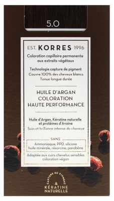 Korres Argan Oil Trwała Farba do Włosów - Kolor: 5.0 Jasny kasztan