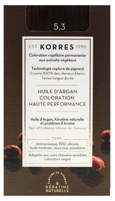 Korres Argan Oil Trwała Farba do Włosów - Kolor: 5.3 Light Golden Chestnut