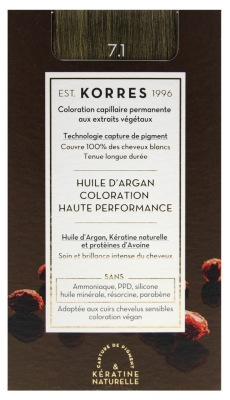 Korres Argan Oil Trwała Farba do Włosów - Kolor: 7.1 popielaty blond