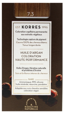 Korres Argan Oil Trwała Farba do Włosów - Kolor: 7.3 Złoty Blond