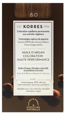 Korres Argan Oil Trwała Farba do Włosów - Kolor: 8.0 Jasny blond