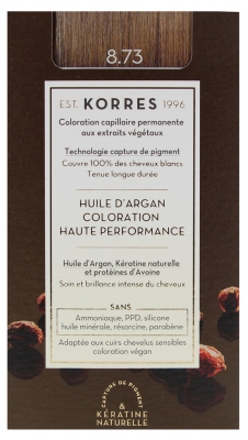 Korres Argan Oil Trwała Farba do Włosów - Kolor: 8.73 Karmelowe złoto