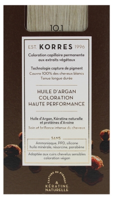 Korres Argan Oil Trwała Farba do Włosów - Kolor: 10.1 Platynowy Popielaty Blond