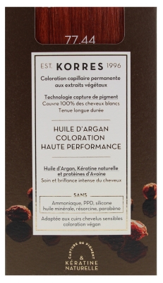 Korres Argan Oil Trwała Farba do Włosów - Kolor: 77.44 Intensywny miedziany blond