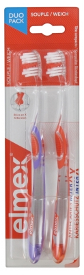 Elmex Anti-Caries InterX Brosse à Dents Souple Duo Pack - Couleur : Violet et Orange