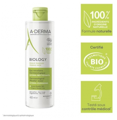 A-DERMA Biology Eau Micellaire Dermatologique Hydra-Nettoyante Bio 400 ml