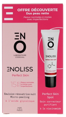 Codexial Enoliss Perfect Skin 15 AHA Émulsion Rénovatrice Nuit Micro-Peeling 30 ml + Soin Correcteur Purifiant 30 ml