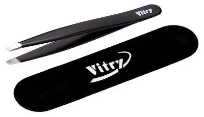 Vitry Professional Tweezers Slant Ends Coloured Stainless Steel 9cm - Colour: Black