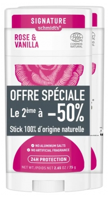Desodorante Stick Natural Rose & Vanilla Signature da Schmidt, Pack de 2 x 75 g