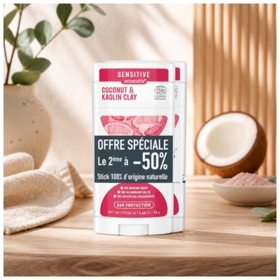 Schmidt's Desodorante Stick Sensible Natural Coco y Arcilla Caolínica 2 x 75 g