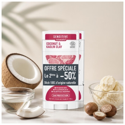 Schmidt's Desodorante Stick Sensible Natural Coco y Arcilla Caolínica 2 x 75 g