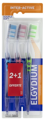 Elgydium Inter-Active Soft Toothbrush 2 Toothbrushes + 1 Free