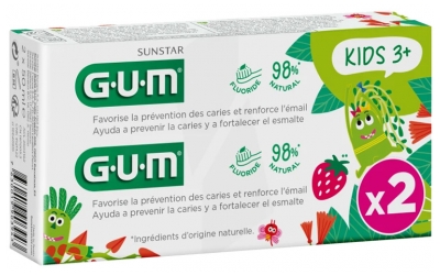 GUM Dentifricio al Fluoro per Bambini 3 Anni +Set 2 x 50 ml