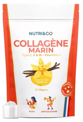 Nutri&Co Collagène Marin Type I, II et III Vitamine C 180 g - Goût : Vanille