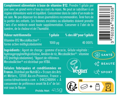 Nutri&Co Vitamine B12 120 Gélules