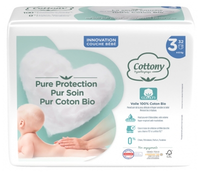 Cottony Windeln mit Bio-Baumwolle 32 Windeln Größe 3 (4-9 kg)