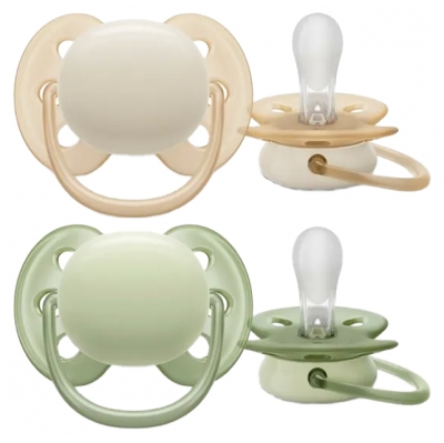 Avent Ultra Soft 2 Sucettes Orthodontiques Silicone 0-6 Mois - Modèle : Beige et Vert