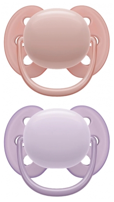 Avent Ultra Soft 2 Orthodontic Silicone Soothers 0-6 Months - Model: Pink and Purple