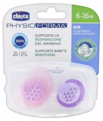 Chicco Physio Forma Air 2 Sucettes Silicone 6-16 Mois - Modèle : Cœur Rose et Nuage Violet