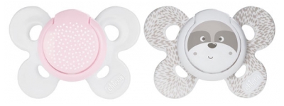 Chicco Physio Comfort 2 Sucettes Silicone 0-6 Mois - Modèle : Plumetis Roses et Chien Marron