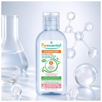 Puressentiel Sanitisationsmittel Antibakterielles Gel mit 2 Pflanzlichen Ölen 80 ml