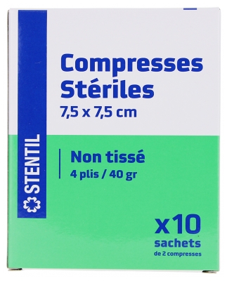 Stentil Compresses Stériles Non Tissées 7,5 x 7,5 cm 10 Sachets de 2 Compresses