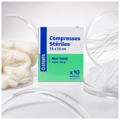 Stentil Non-Woven Sterile Compresses 10 Bags of 2 Compresses 7.5 x 7.5 cm