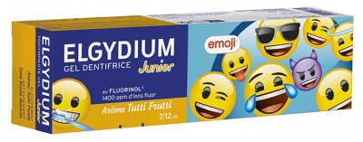 Elgydium Zubní gel Junior 7 až 12 let Emoji Příchuť Tutti Frutti 50 ml