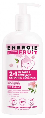 Energie Fruit 2en1 Masque Démêlant Kératine Végétale à l'Huile de Monoï, Rose et Argan 300 ml