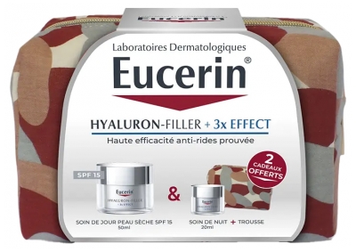 Eucerin Hyaluron-Filler + 3x Effect Pielęgnacja na Dzień SPF15 Skóra Sucha 50 ml + Pielęgnacja na noc 20 ml & Zestaw Gratis