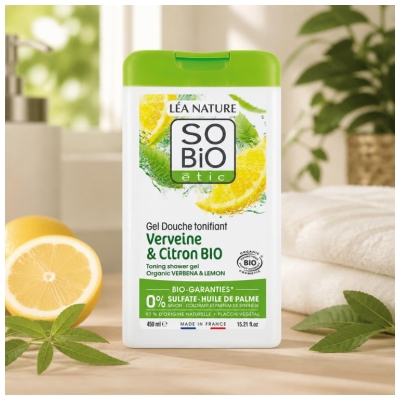 Léa Nature SO BIO étic Tonificirajoč gel za prhanje verbena in limona Bio 450 ml