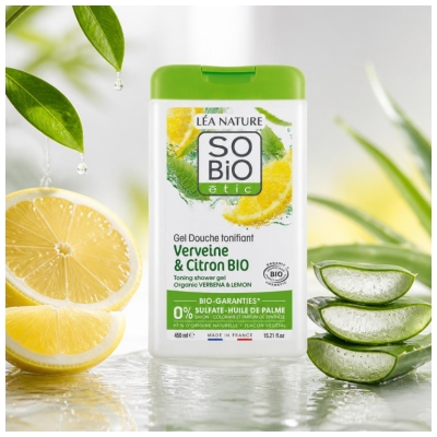 Léa Nature SO BIO étic Tonificirajoč gel za prhanje verbena in limona Bio 450 ml
